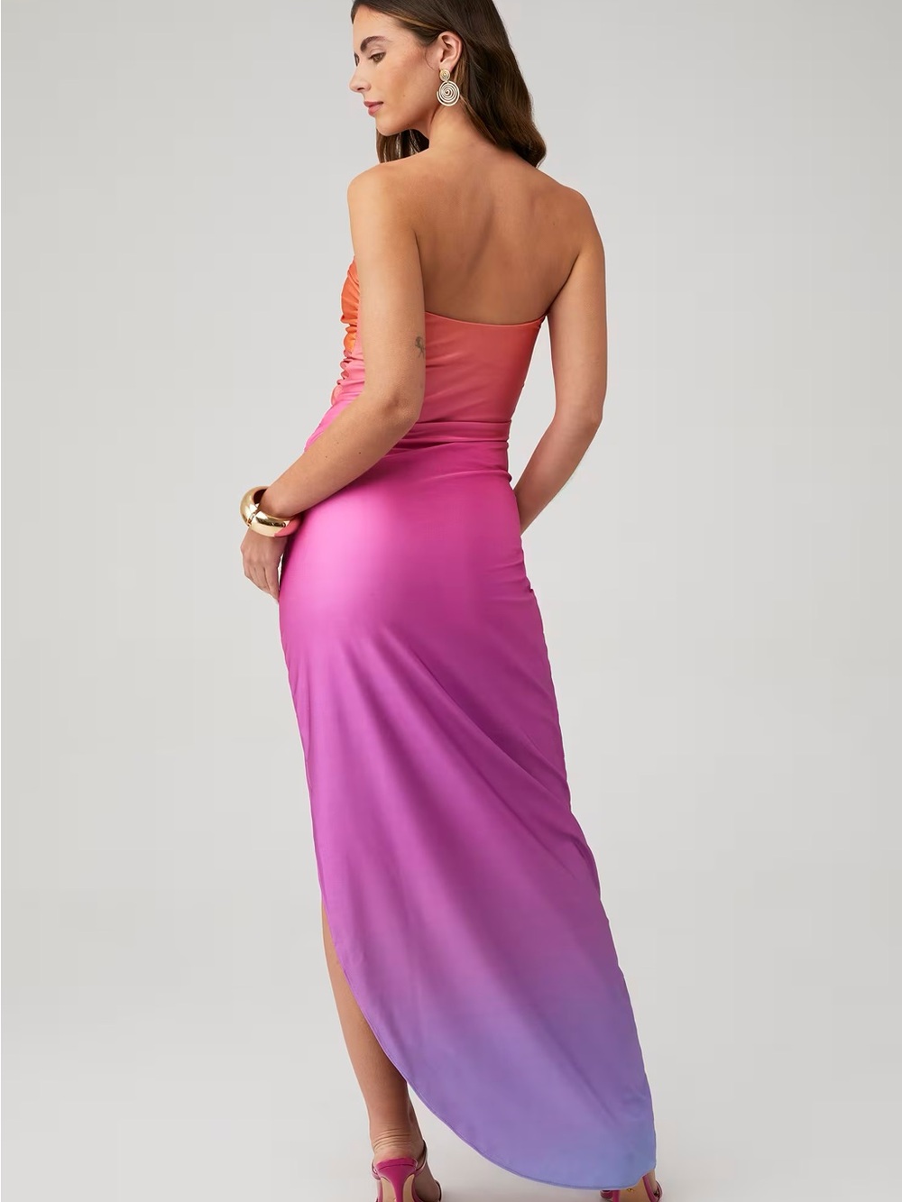 Baobab Vera Dress Orange-Pink Ombre High-Low Twist Maxi Skirt - Picture 2 of 6